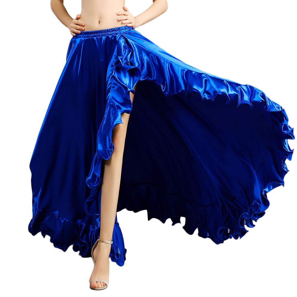 ROYAL SMEELA Bauchtanz Rock für Frauen Bauchtanzkostüm Damen Rüschen Big Swing Röcke Maskerade Elastischer Bund Hoher Schlitz Maxirock Bauchtanz Kleid Sexy Bauchtänzerin Outfits lang bauchtanzrock