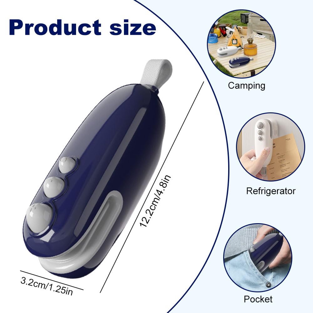 Mini Bag Sealer, 2025 Upgraded 2 in 1 Sealer with Cutter and Magnet, USB Rechargeable Chip Bag Heat Seal, Portable Handheld Resealer Machine for Plastic Bags Snack Bags Food Storage (2, White + Blue)