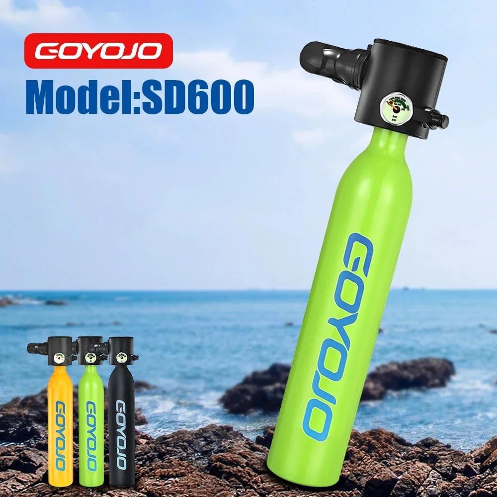 GOYOJO Mini Scuba Tank Portable Small 0.5L Diving Device Spare Air Oxygen Cylinder Underwater Breathing System 5-10 Minutes (Green B)