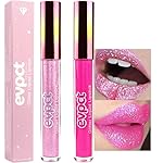 evpct 2Pcs Rose & Hot Pink Glitter Metallic Shimmer Diamond Lipstick Lip Gloss Set for Women Long Lasting Waterproof, Light Bright Rose Pink Sparkle Glitter Matte Liquid Lipstick Lip Makeup Kit