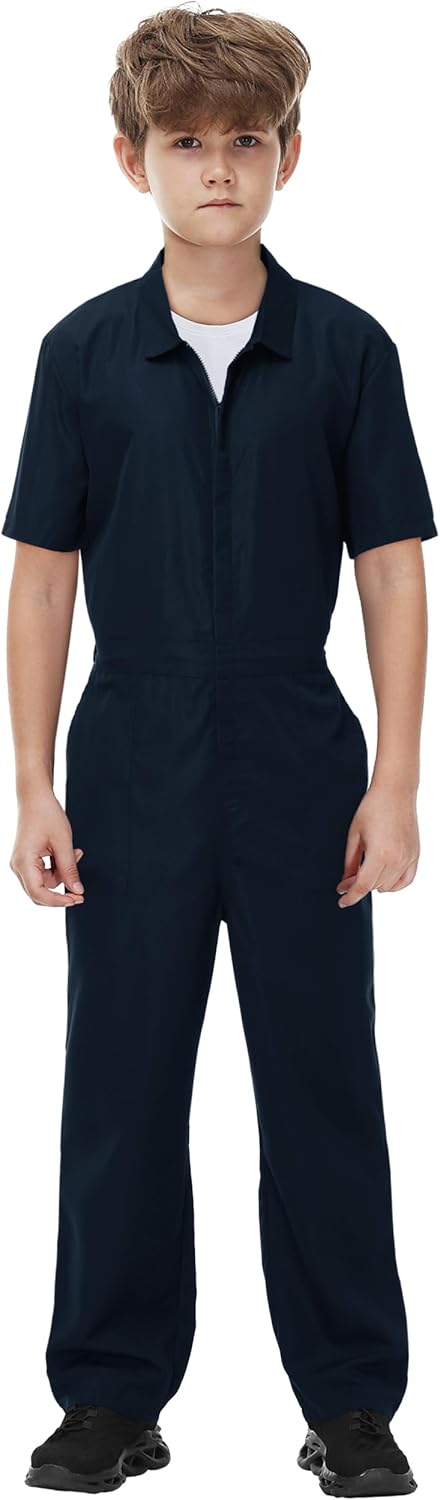 AOBUTE Kids Summer Jumpsuit Short Sleeve Coveralls With Zipper 3-14 Years