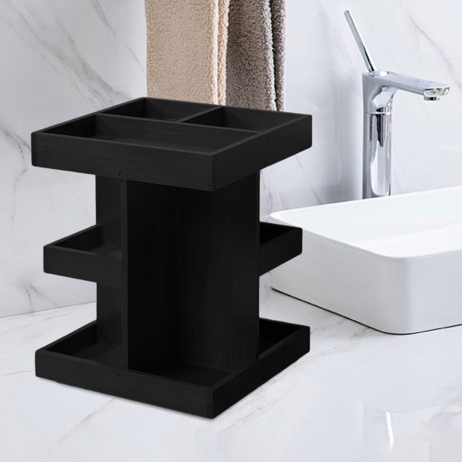 Portaoggetti per cosmetici, girevole a 360°, espositore in legno | mobiletto da bagno, organizzazione multiuso, per mobiletto da bagno
