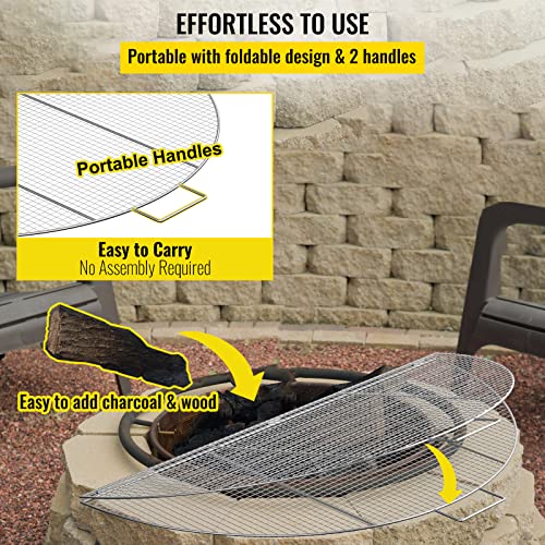 Vevor Fire Pit Grate 36 Inch Foldable Round Cooking Rack, Solid Stainless Steel Campfire Bbq Grill With Handle & Support Wire For Outdoor Picnic Party & Gathering, Silver #TOP3