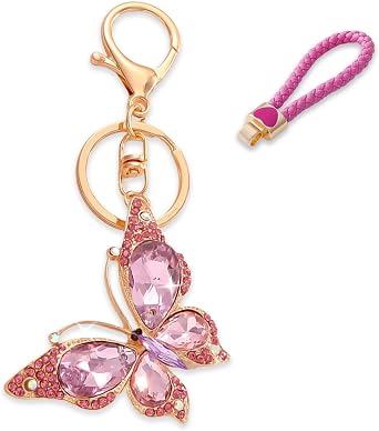 Butterfly Keychain with Lanyard - Crystal Rhinestone Butterfly Charm for Keys, Bags and Backpack Accessories