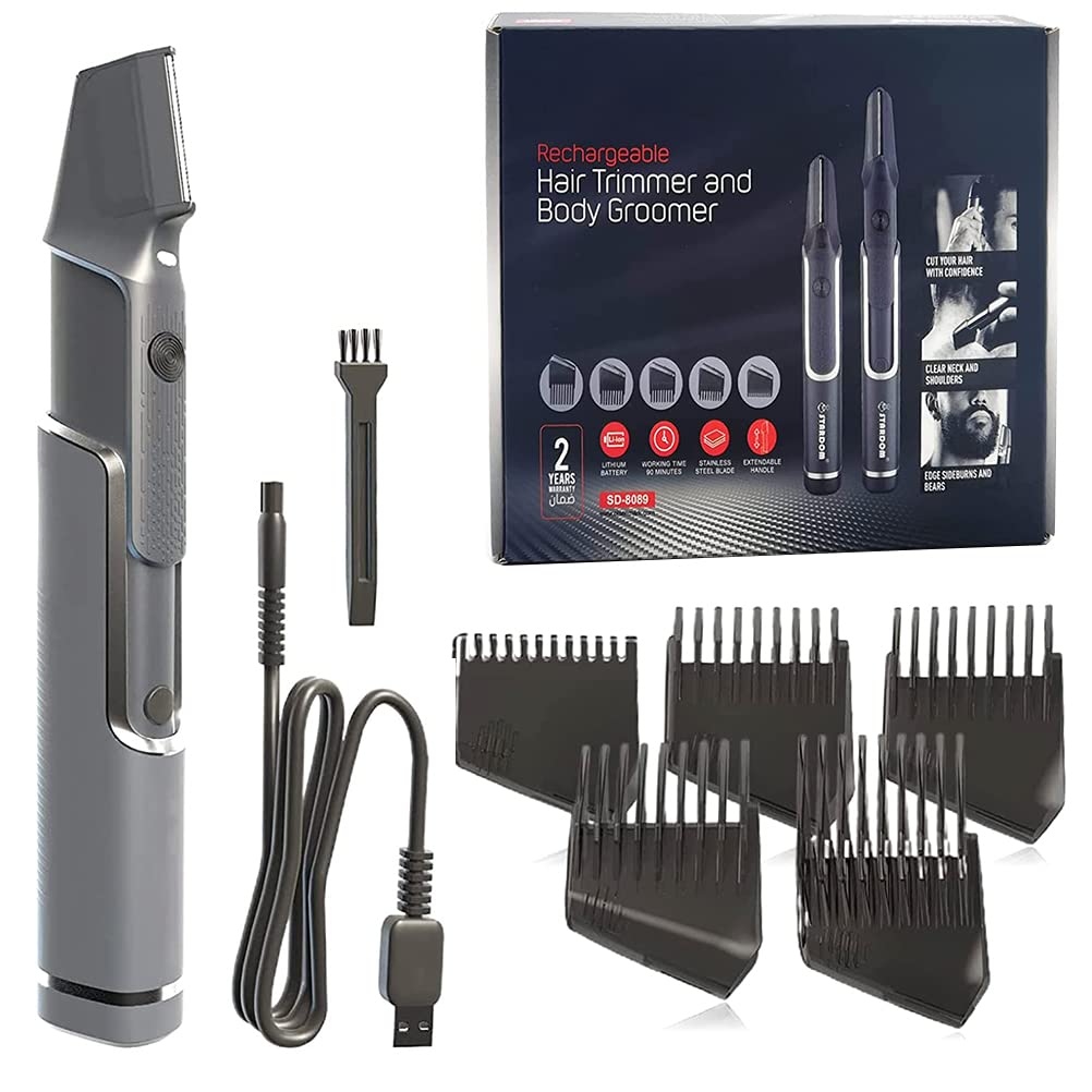 Dioche 5 in 1 Electric Hair Clipper, Retractable USB Electric Body Hair Trimmer with Blades, Hair Trimmer and Body Groomer with LED Light, 90 Minutes Use (Grey)