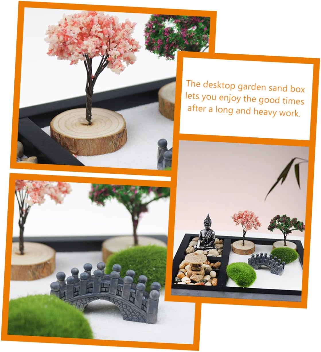 Milisten 1Set Mini Zen Garden Kit Japanese Style Desk Sandbox Ornament for Tranquility and Relaxation Home Office Decoration with Pebbles Stones Sculptures