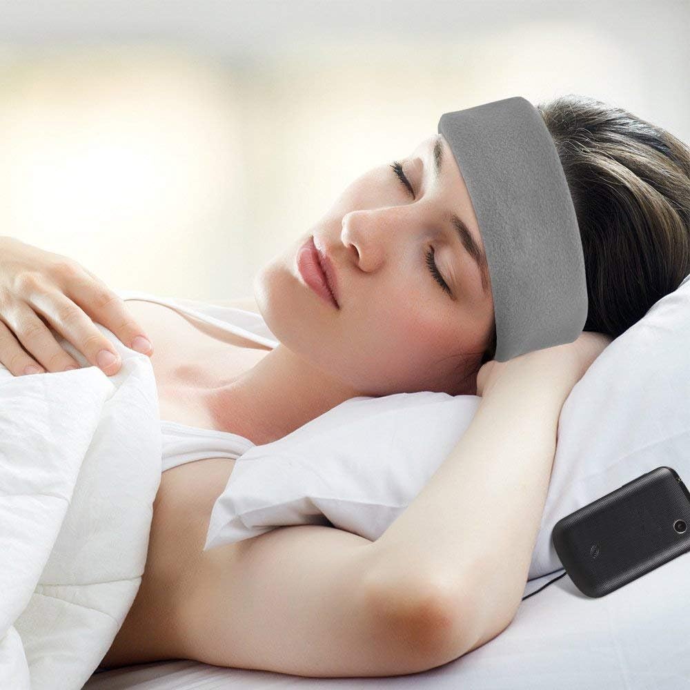 Sleep Headphone Headband Eye Mask with Ultra Thin Speaker Soft Fleece Headband-Perfect for Sleeping, Sports, Air Travel, Meditation and Relaxation by Vizpet (Grey)