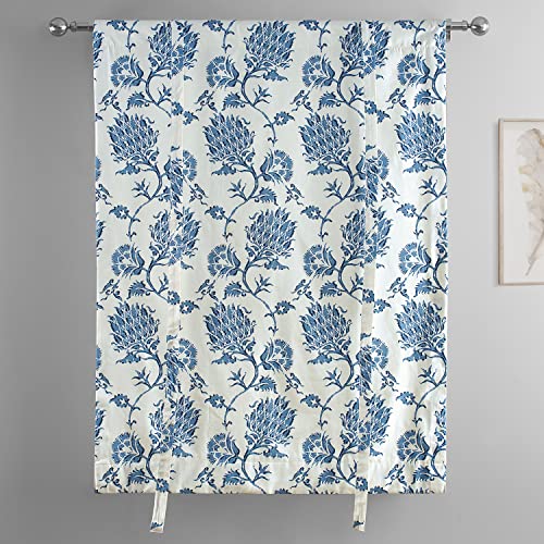 Image of HPD Half Price Drapes Room Darkening Tie Up Curtains 46 X 63 Inch Duchess Printed Cotton Window Roll Up Balloon Curtain for Living Room, Kitchen PRTW-TUD51A-63 (1 Panel), Duchess Blue
