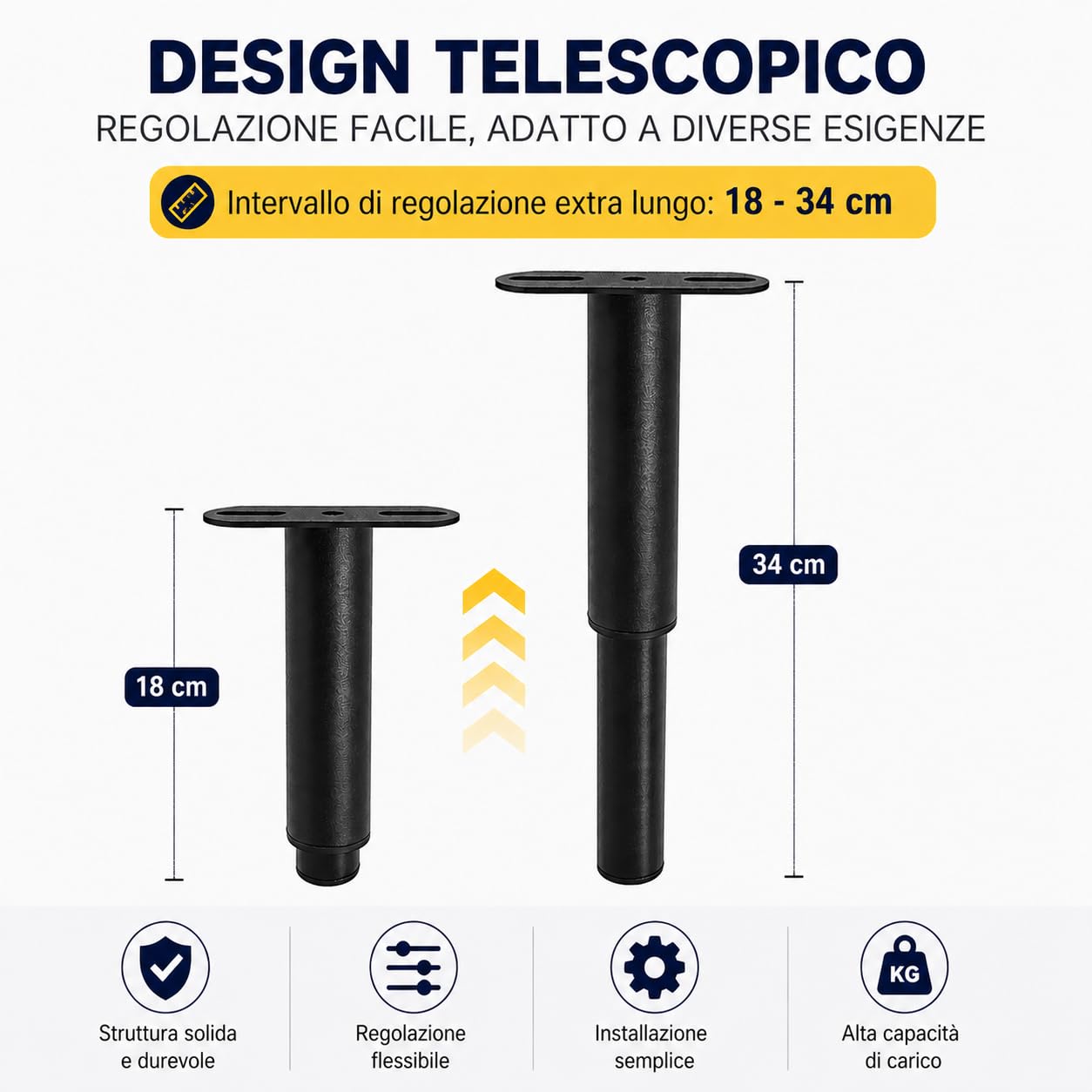 Engelblick 4 Pezzi Piedini per Rete a Doghe in Metallo, Altezza Regolabile Senza Foratura, Piedi di Supporto Centrale per Letto e Mobili, Set da 4 (18-34 cm)