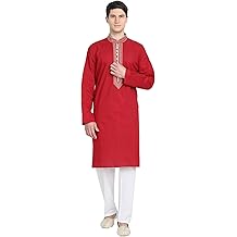 Men's Pure Cotton Embroidered Kurta Pajama Set Thread Work Festive Casual &amp; Daily Wear Outfit