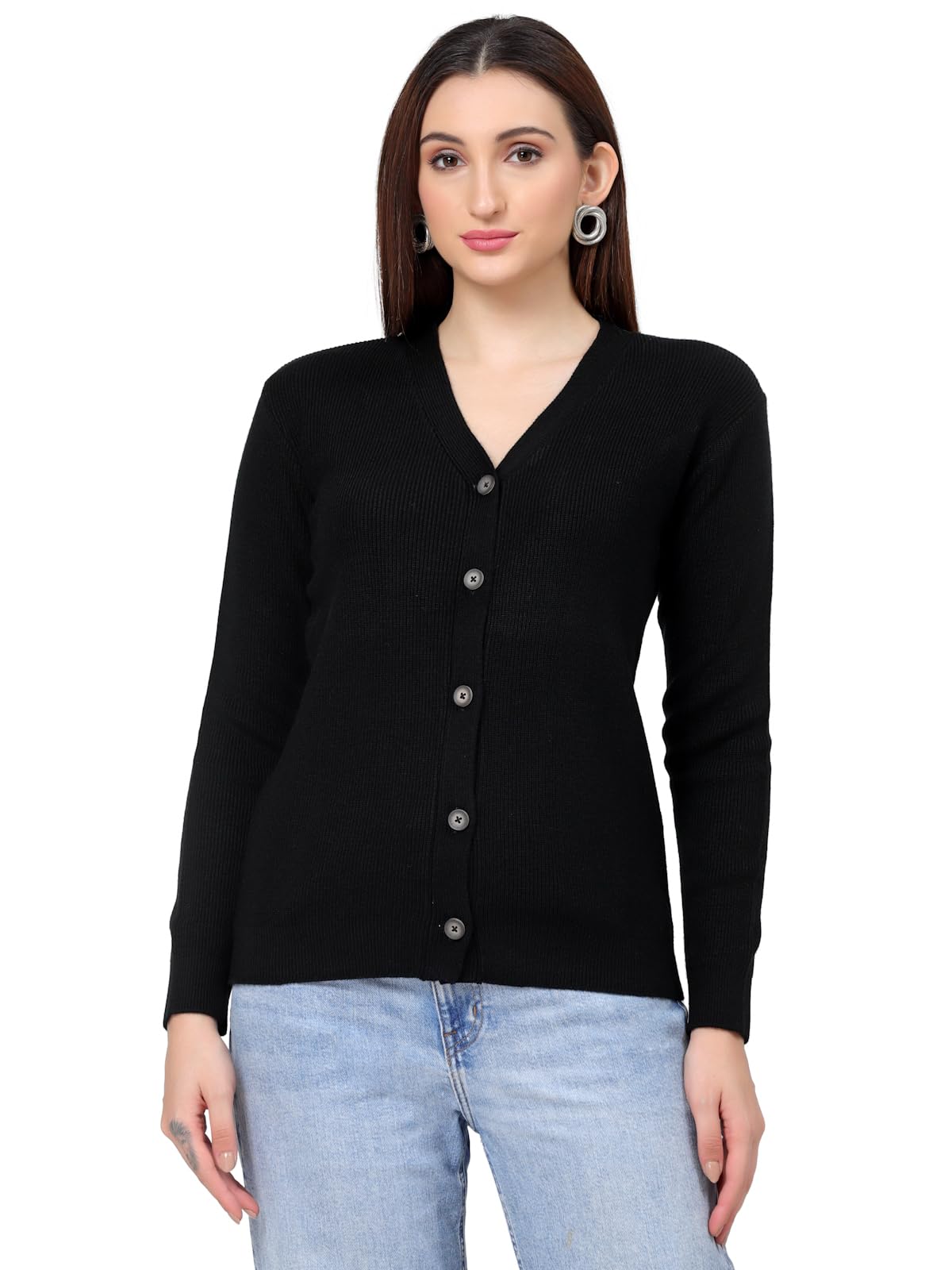 Women Full Sleeves V-Neck Design Acrylic Cardigan Sweater-image-34