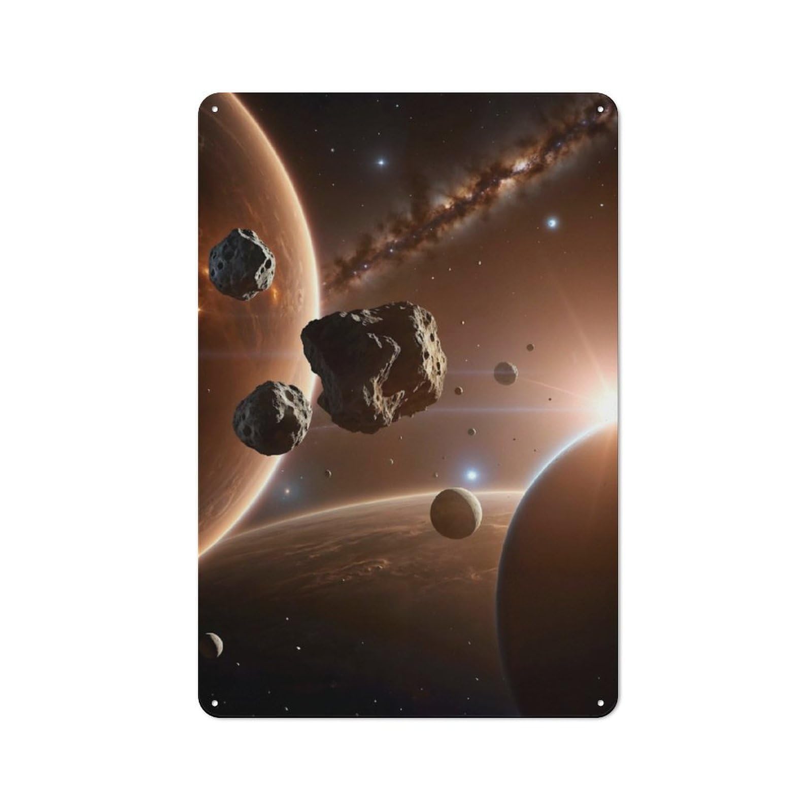 Junmoney Asteroids On Space Tin Wall Plaque 30X20cm With For Dining Room Or Kitchen, A Metal Wall Feature For Kitchens And Dining Spaces