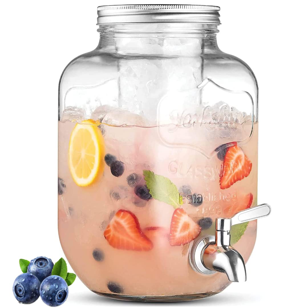 Distributeur de boissons en verre 8l robinet inox étanche bouche large