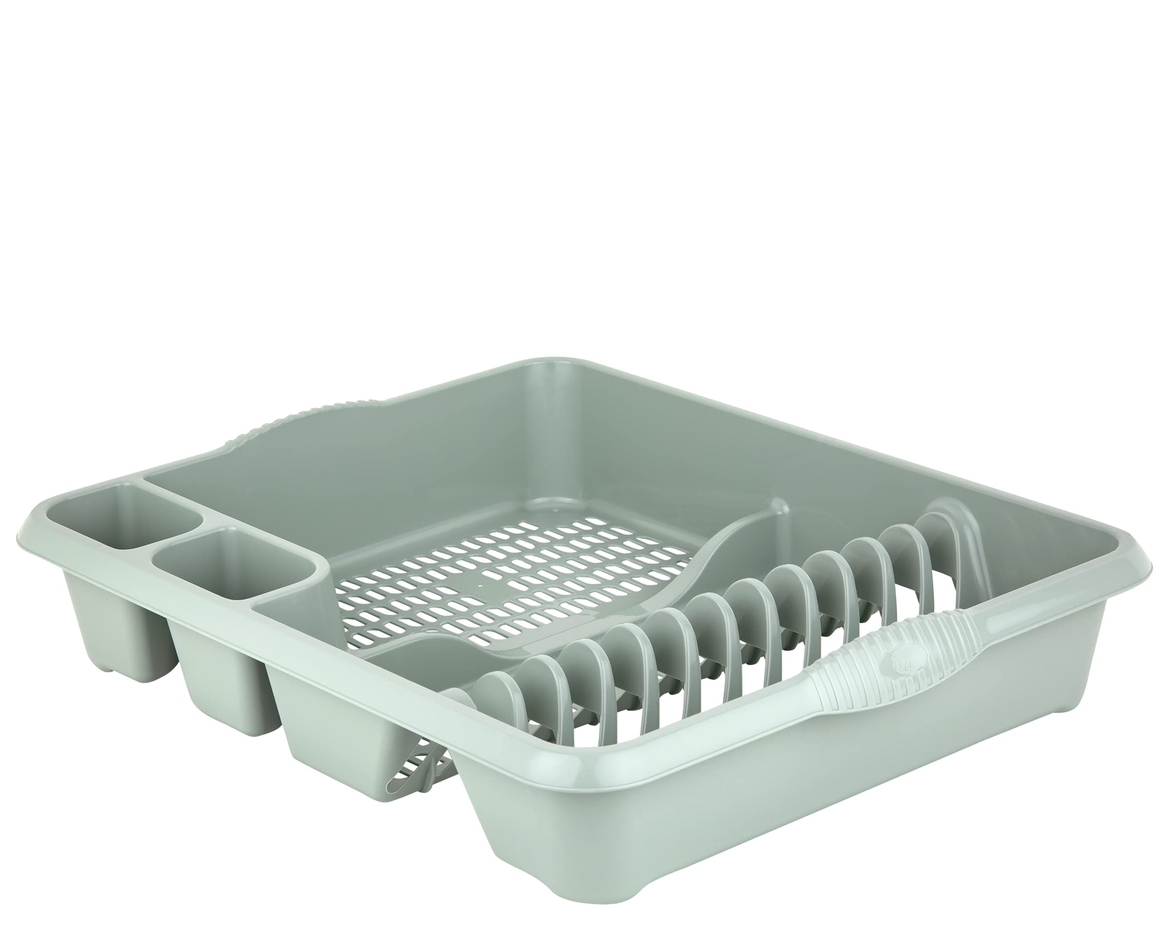 M1ss Silver Sage Plastic Large Dish Drainer Dishes, Plates, Cups, Cutlery Holder Rack Draining Board Drying Tray Racks Kitchen Sink Holder For Daily Use – (Large)