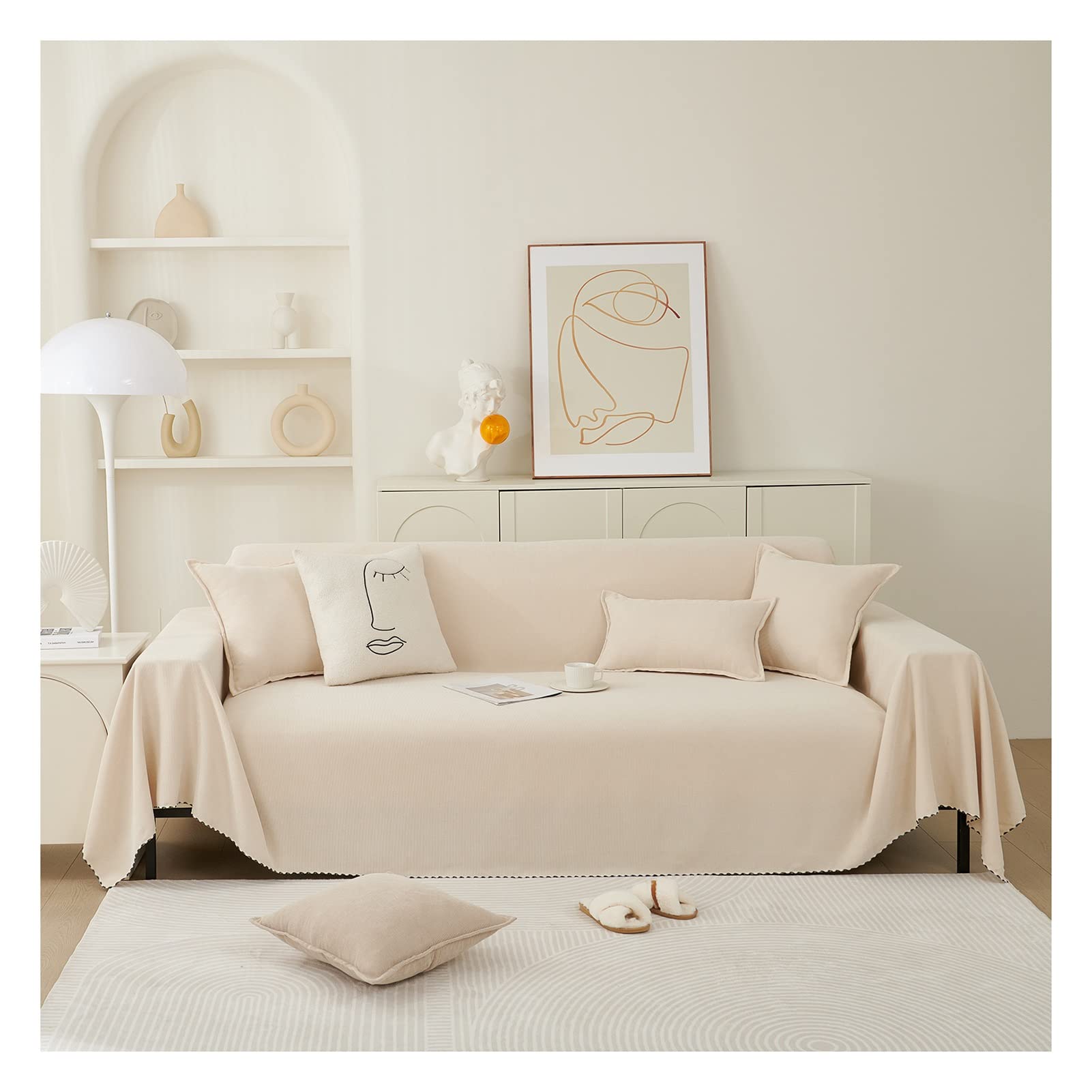 KAISUNSofa Cover 1/2/3/4-Seater L-Shaped Sofa Couch Cover Corner Sofa Use on Both Sides Chenille Sofa Throws Universal Protection for Sofa Furniture (Colour: Beige, Size: 180 x 150 cm)