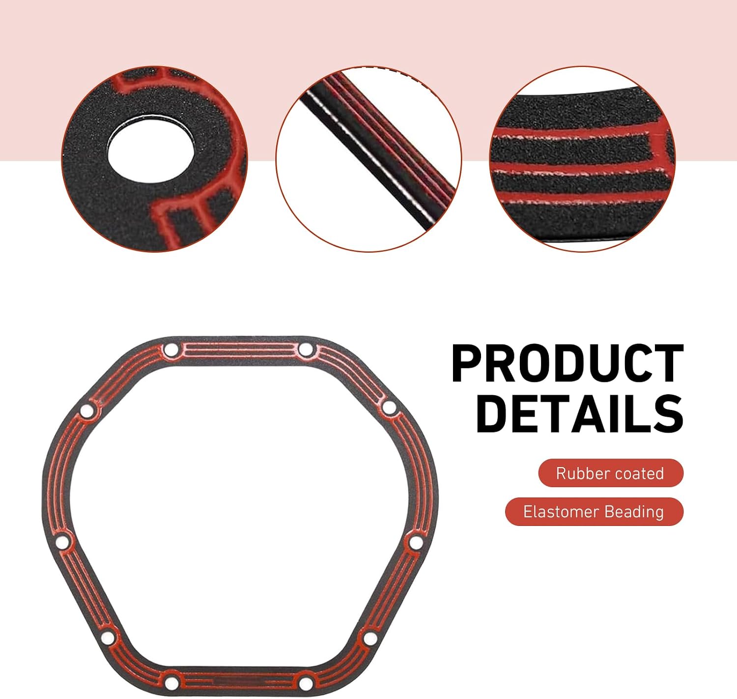 1 PC Rear Differential Gasket, LLR-D044 Rubber Coated Steel Core Reusable Cover Seal, No Sealant Needed, Fits for Dana 44 Axles (Red)