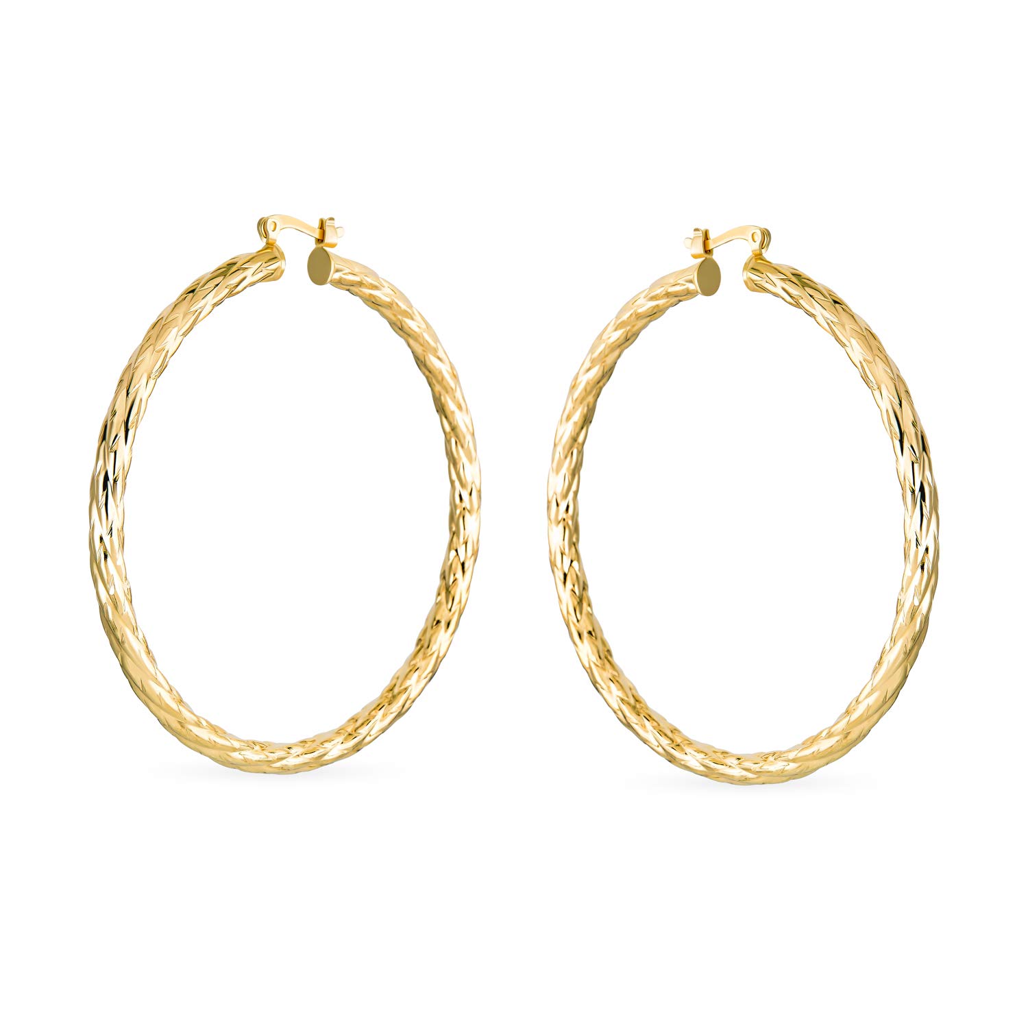 Aros Grandes De Aro Ancho De Cable De Cuerda Para Mujer Adolescente Chapados En Oro Amarillo De 18K De Latón Con Un Diámetro De 2.25 Pulgadas