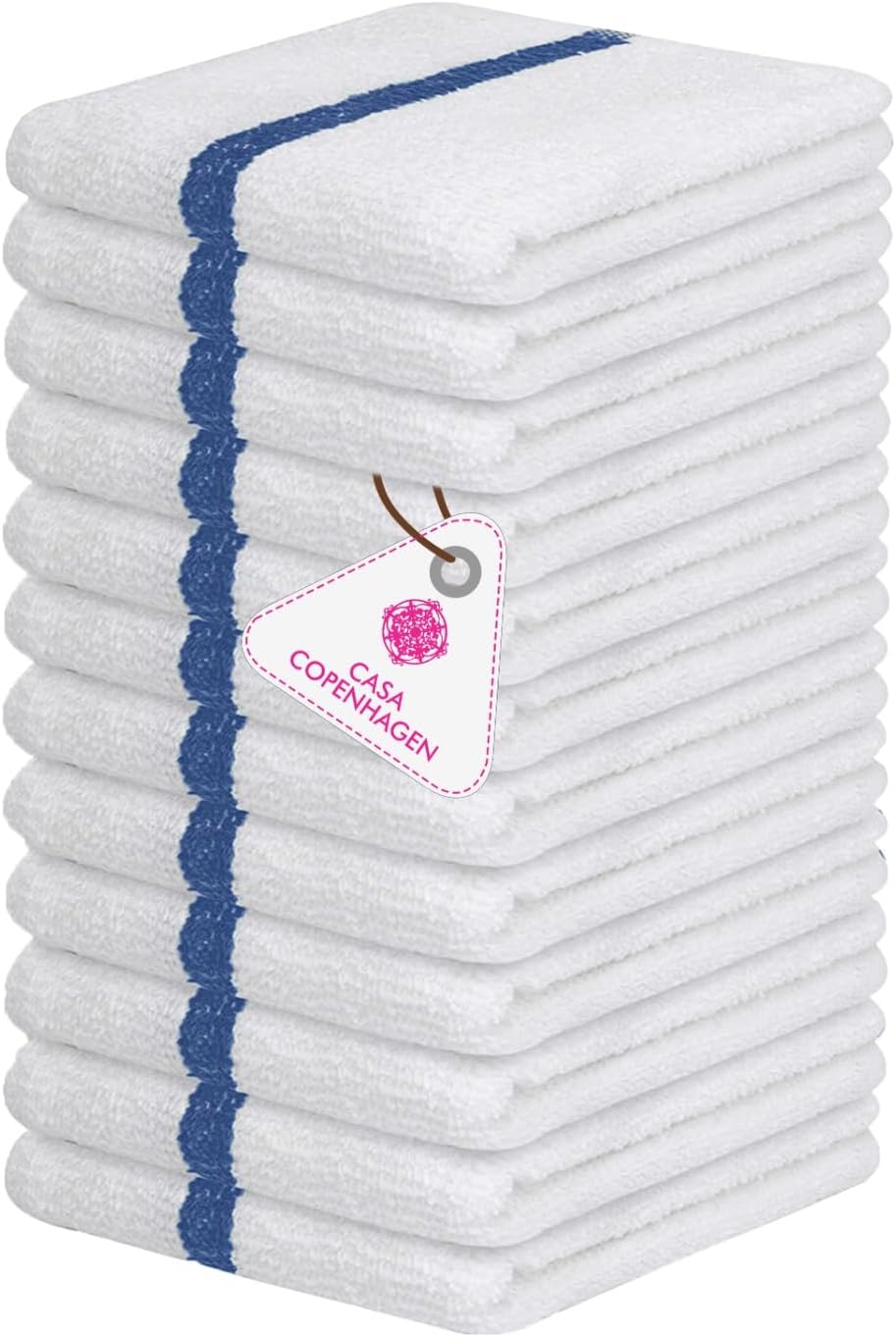 CASA COPENHAGEN Classic Bar Mop Towels - Pack of 12, 10"x10" 100% Cotton, Highly Absorbent & Durable Towels, Multipurpose Kitchen Towels for Home, Bar, Restaurant, Cleaning & More