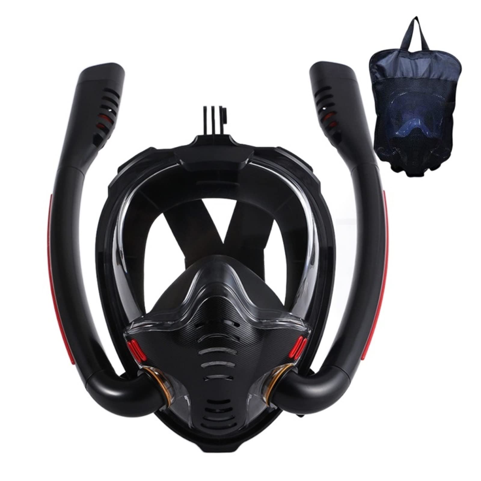 Dcdcd Black Black Snorkeling Mask Double Tube Silicone Full Dry Diving Mask Adult Swimming Mask Diving Goggles Self Contained Underwater Breathing(,L/Xl)