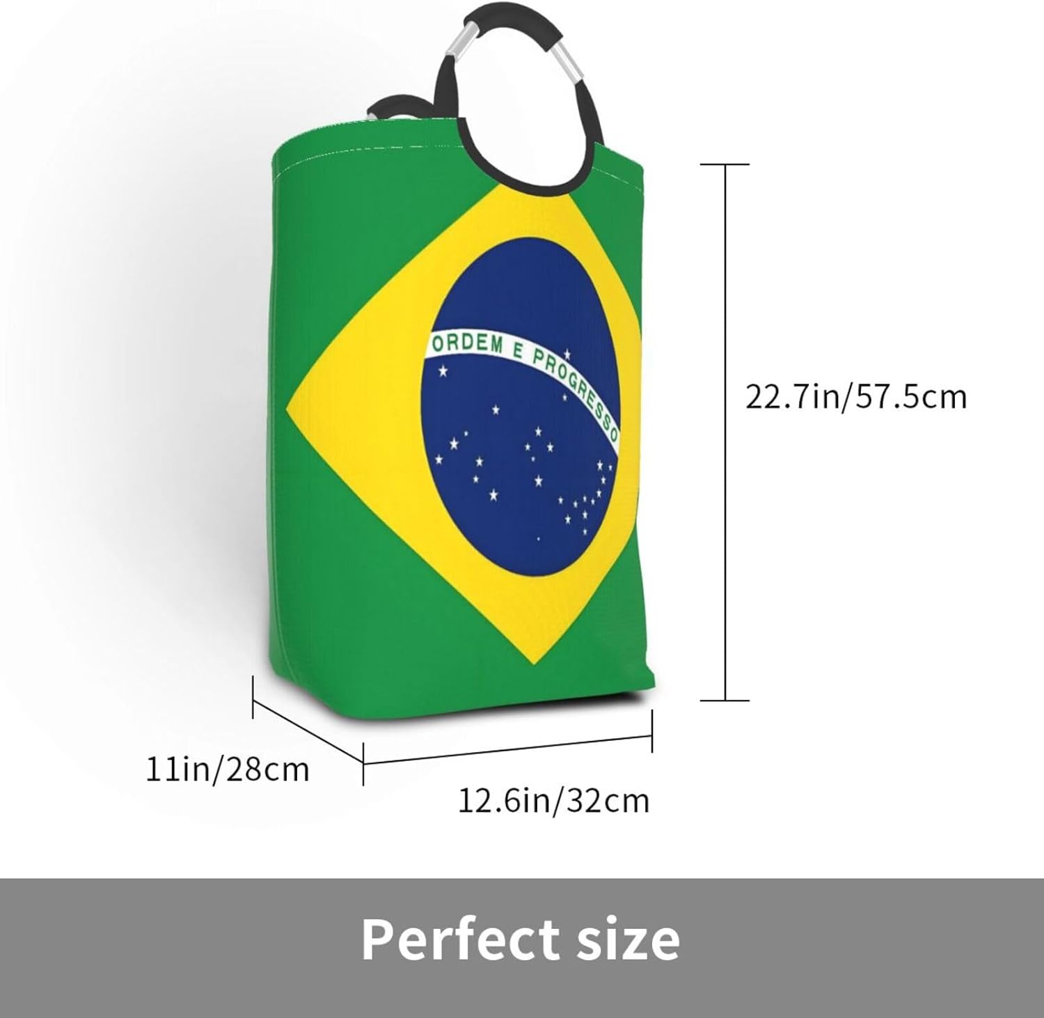 Brazil Flag Foldable Dirty Laundry Bag, Waterproof Oxford Fabric With Pe Board Base, 50l Capacity For Home & Travel