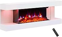 PuraFlame Alsa 44" Wall Mounted Electric Fireplace: All-in-One 1500W Heater, 3 Flame Colors, 13 Ambient Lights, Remote, White