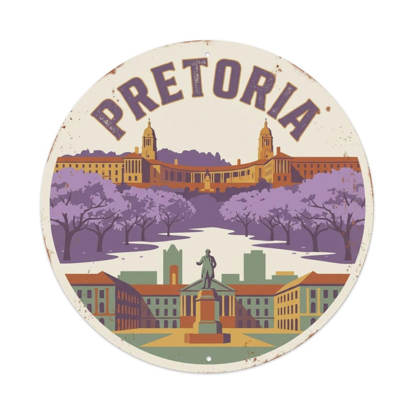 Vintage Travel South Africa Pretoria Metal Tin Sign