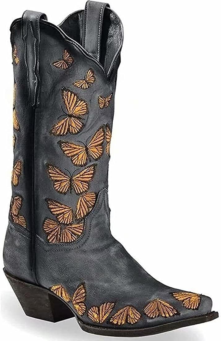 Women39;s Retro Western Cowboy M Butterflies Boots Embroidered Phoenix