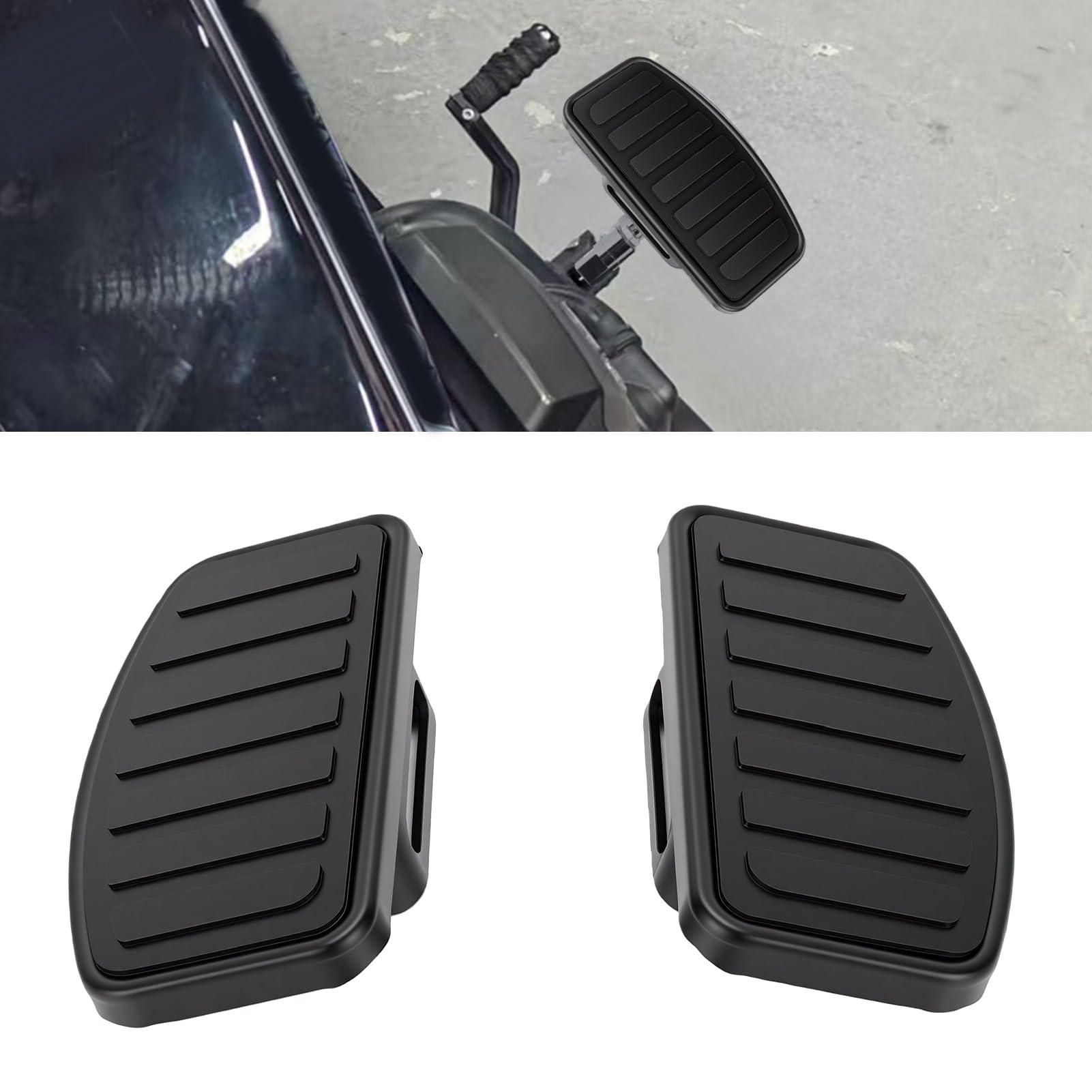 Ausla 2 szt. Podnóżków Motocyklowych, Przednie Podnóżki – Podesty 220 Mm X 110 Mm, Szeroka Platforma, Regulowane, Zamiennik do V-Star Drag, Regulowane (BLACK)