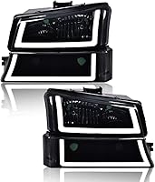 Vista 19 de G-PLUS Faros delanteros compatibles con Chevy Avalanche 1500 2500/Ajuste Chevy Silverado 1500 2500 HD 3500 2003-2006, lente transparente, carcasa