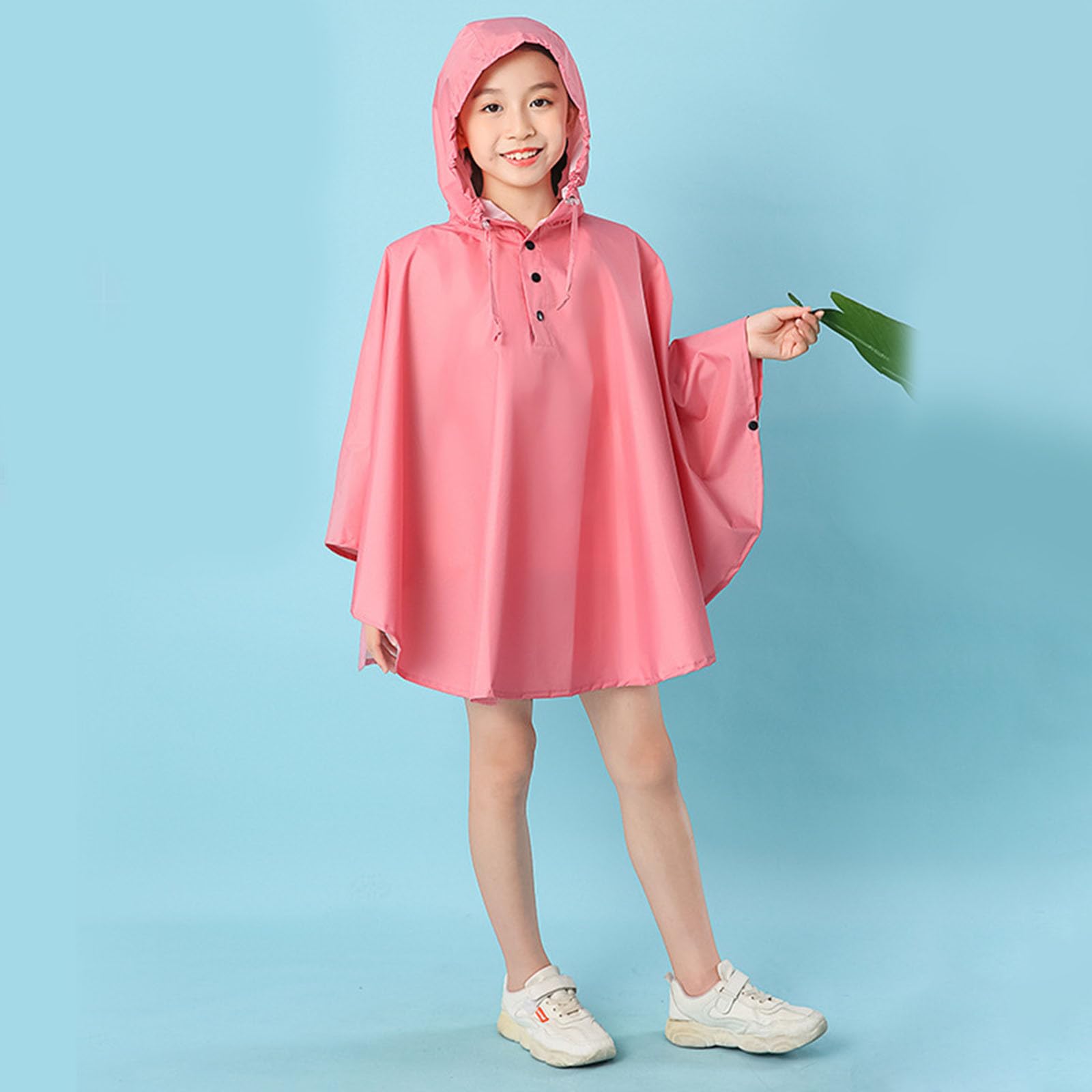 Generisch Poncho impermeable para niños de un solo color, con práctico bolso escolar