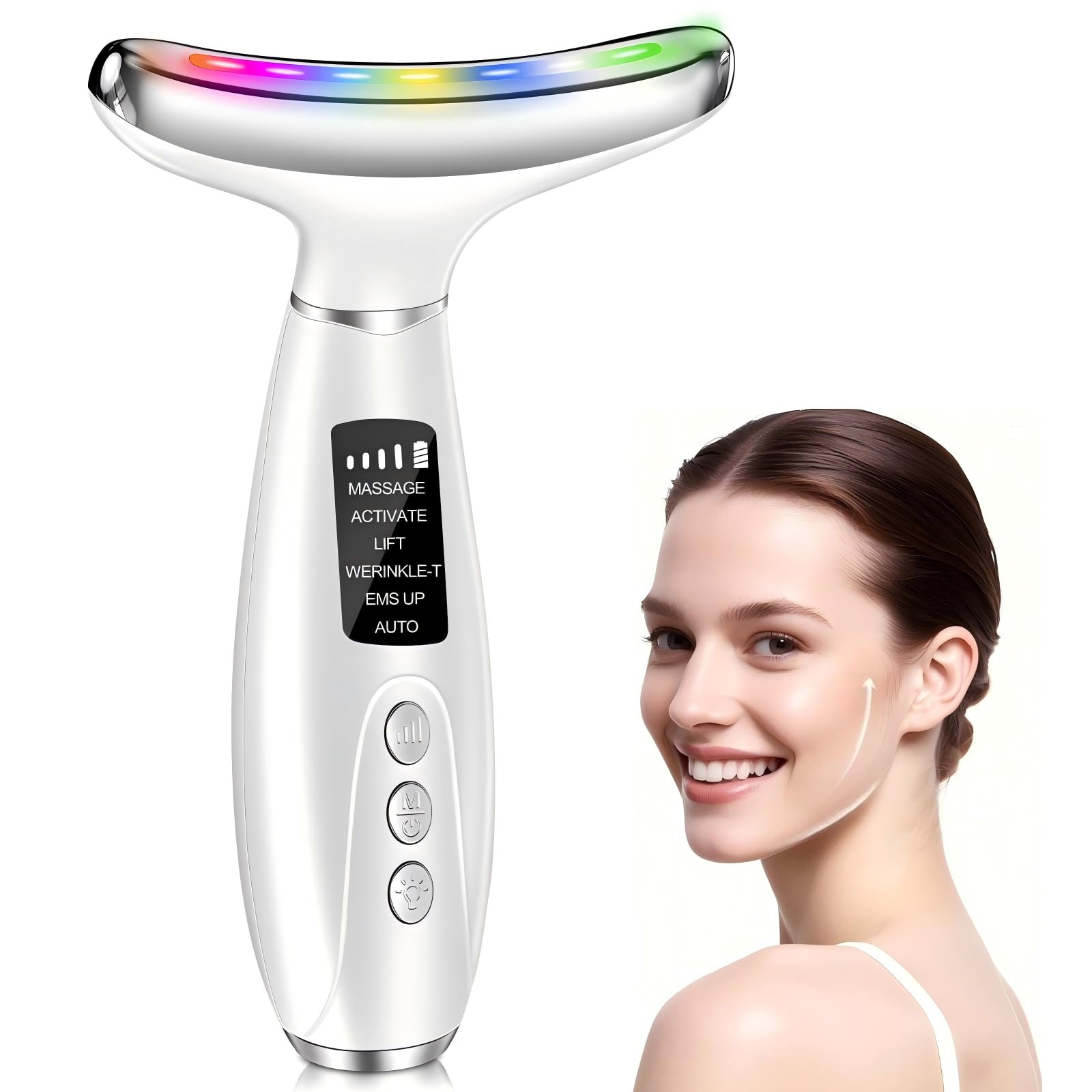 Masajeador Facial Antiarrugas 6 Modos,EMS Masajeadores Faciales Eléctrico 7 Colores,Masaje Cara Lifting con 45°C Calor y Vibración,Face Massager para Rostro Reafirmante