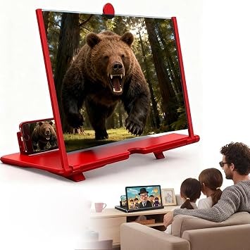 Screen Magnifier for Cell Phone,2026 Upgrade 3D HD Mobile Phone Magnifier Projector Screen for Movies,Videos and Gaming,Foldable ph-one Stand with Screen Amplifier,Supports All Cellphone Red, 12in