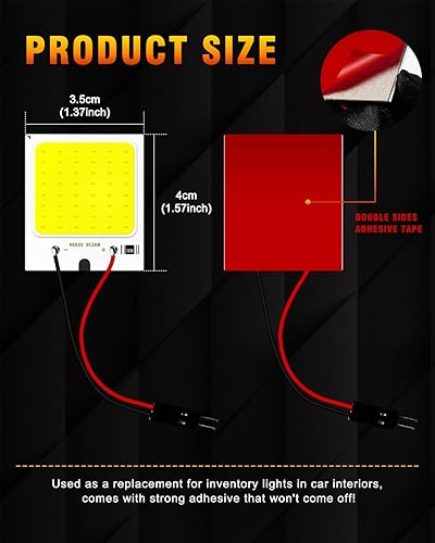 Miniatura 2 de Qasim Luz LED de cúpula de 12 V COB 48-SMD para interior del automóvil, luz de placa de lectura, techo de techo, lámpara de mapa con adaptadores