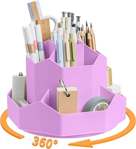 Miniatura 11 de Soporte para lápiz para escritorio, 9 ranuras organizadores de escritorio giratorios de 360 grados, organizador de suministros de papelería de