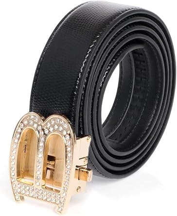 Barabas Mens Rhinestone B Letter Gold Buckle Leather Belt BK810