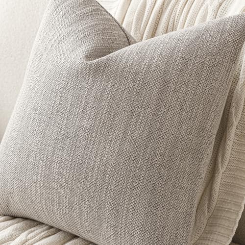 Image of Foindtower Set of 2 Decorative Textured Burlap Linen Throw Pillow Covers Farmhouse Boho Cushion Cover Solid Accent Pillowcase for Couch Sofa Bed Living Room Home Decor, 24x24 Inch,Light Grey