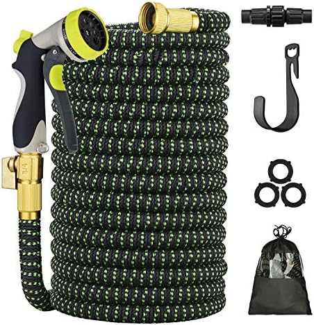 Healemo 100 FT, Upgrade Ga Durable Outdoor Flexible Yard Expanding Garden Hoses with Spray Nozzle, Black & Green