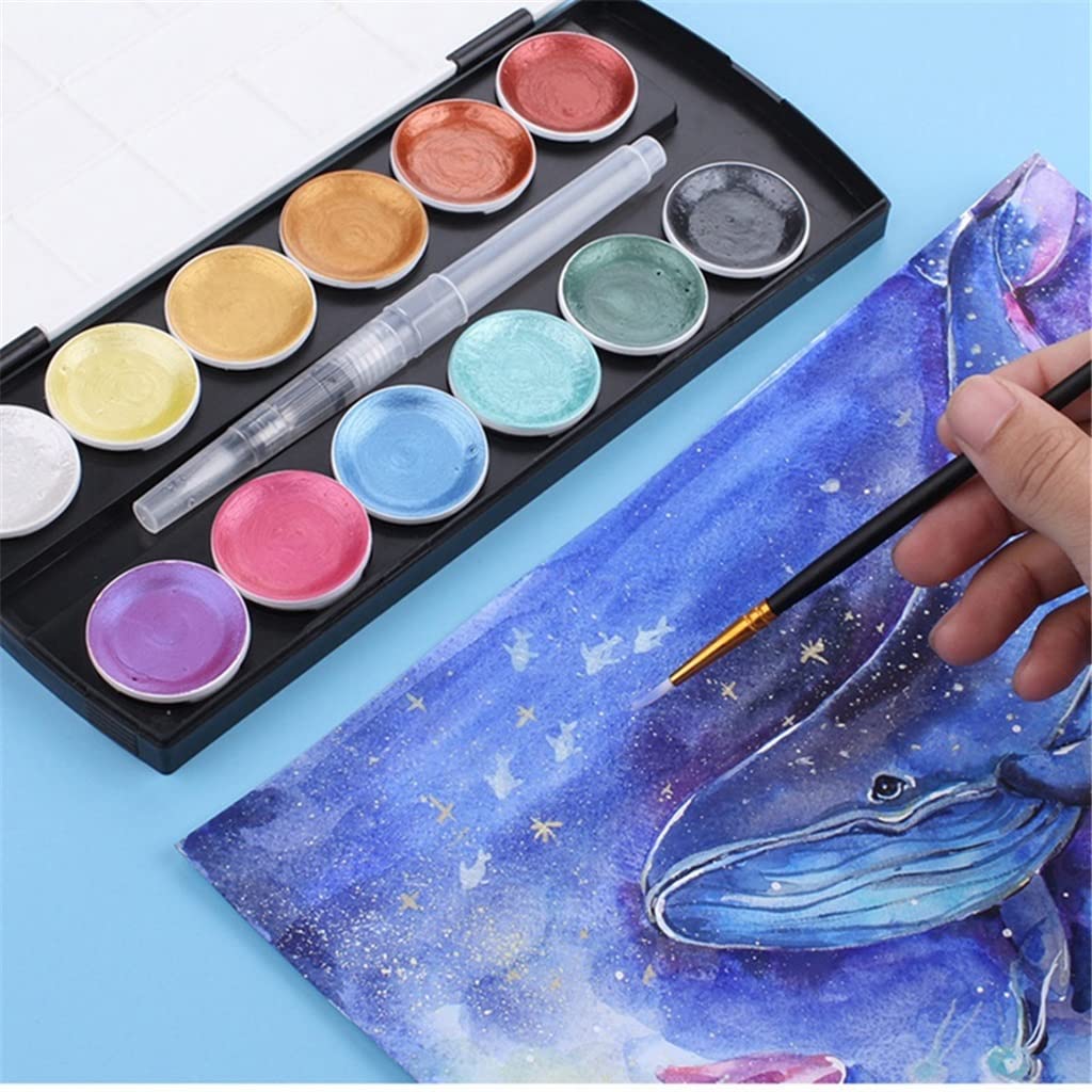 Aquarellfarben-Set mit 12 festen Farben, Kunstmalpigmente für MalbücherAquarellfarben-Set mit 12 festen Farben, Kunstmalpigmente für Malbücher