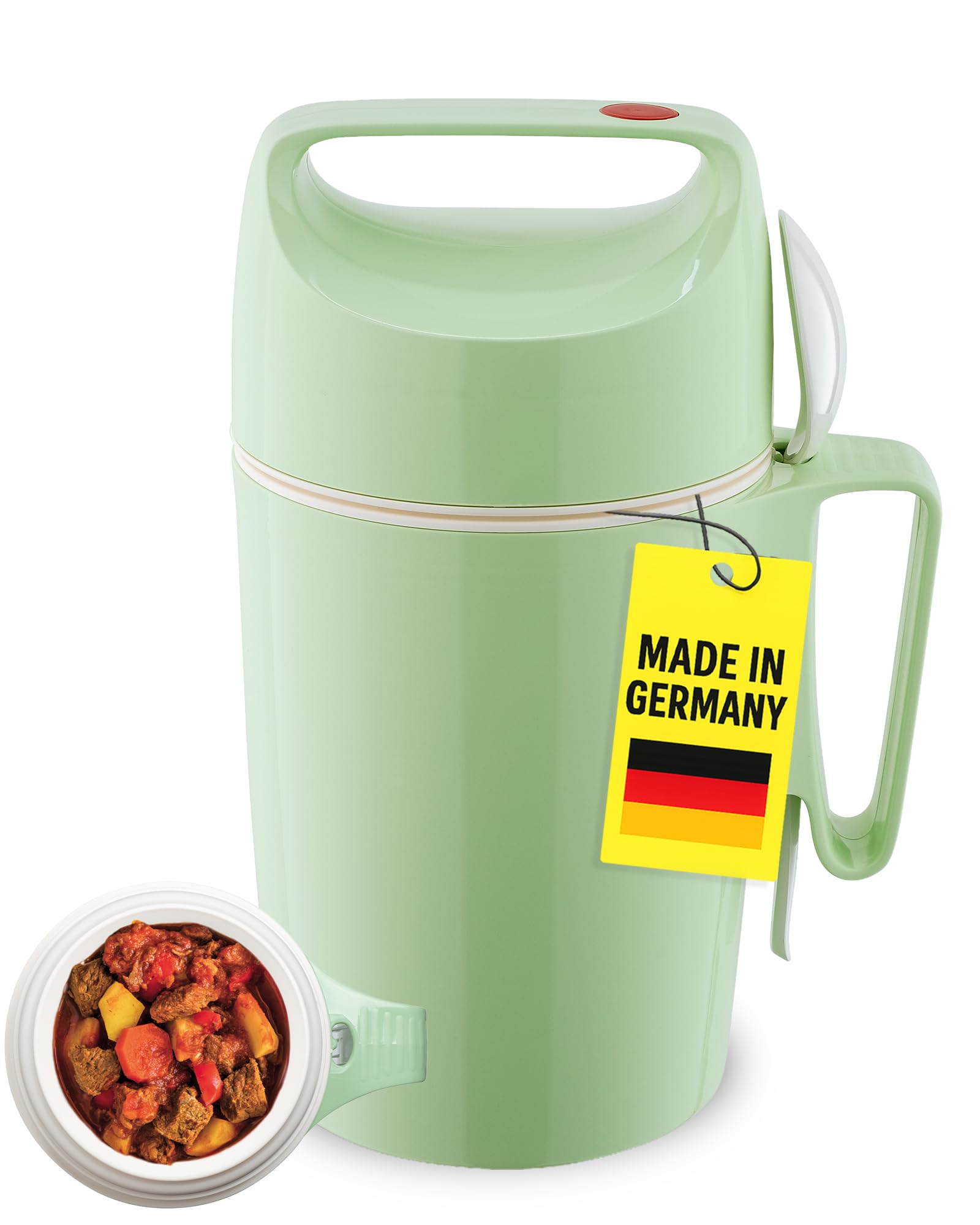 ROTPUNKT 850ml Food Flask | Thermal Vacuum Insulated + Spoon | Hot 12h, Cold 20h | Leakproof | Wide opening | BPA free | Hot Food Container with lid for soup, meal prep, work packed lunch - green