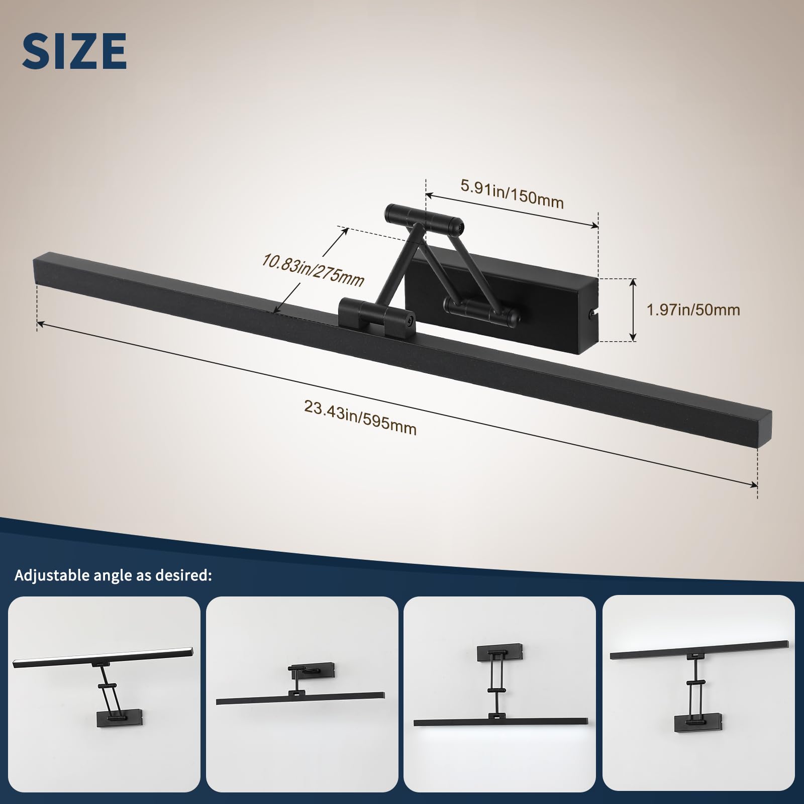 LED Spiegel Lampe Badezimmer 60 cm, Rotation Lampen IP44, Spiegel Licht 18 W 1440LM, LED Badezimmer Lichter, Neutral Weiß 4000K, Schwarz