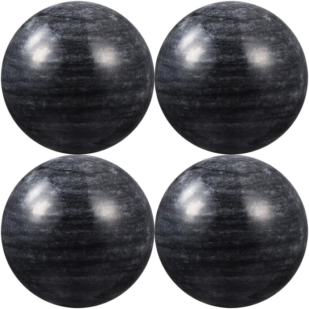 LOGOFUN 4Pcs Marble Stone Baoding Balls Hand Exercise Ball Chinese Health Exercise Massage Ball for Stress Relieve Hand Exercise Supplies - Black