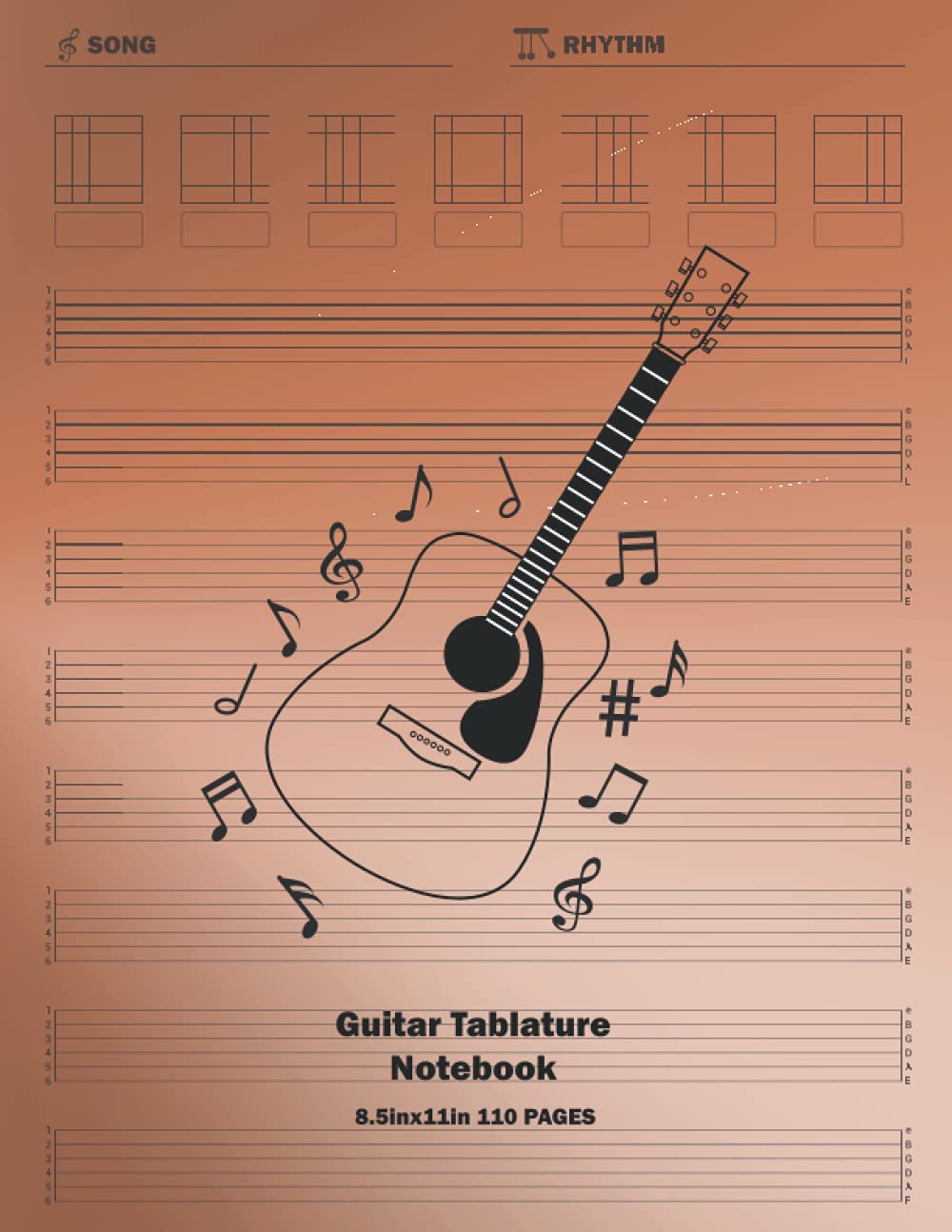 Guitar Tablature Notebook: 8 Blank Chord Diagrams 6-Line Staves (Volume 8) Guitar On Copper Cover.: Manuscript Paper 8.5" x 11" -110 Pages. for Guitar.