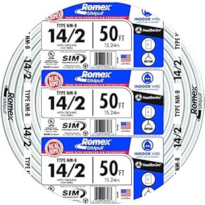 Southwire Romex Brand Simpull Solid Indoor 14/2 W/G NMB Cable 50ft coil - SW# 28827422