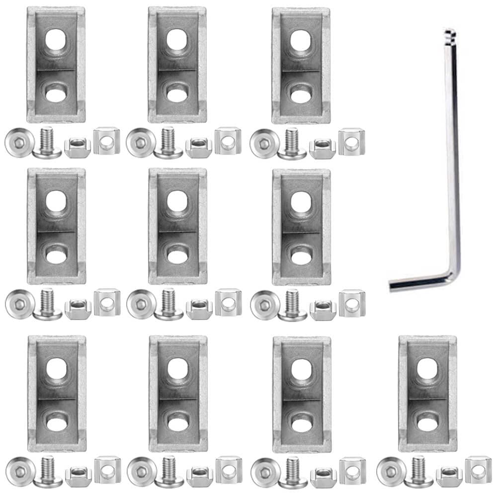 10Sets 2020 Corner Bracket Connectors for 2020 Series 6mm Slot Aluminum Extrusion Profile Accessories(Silver)