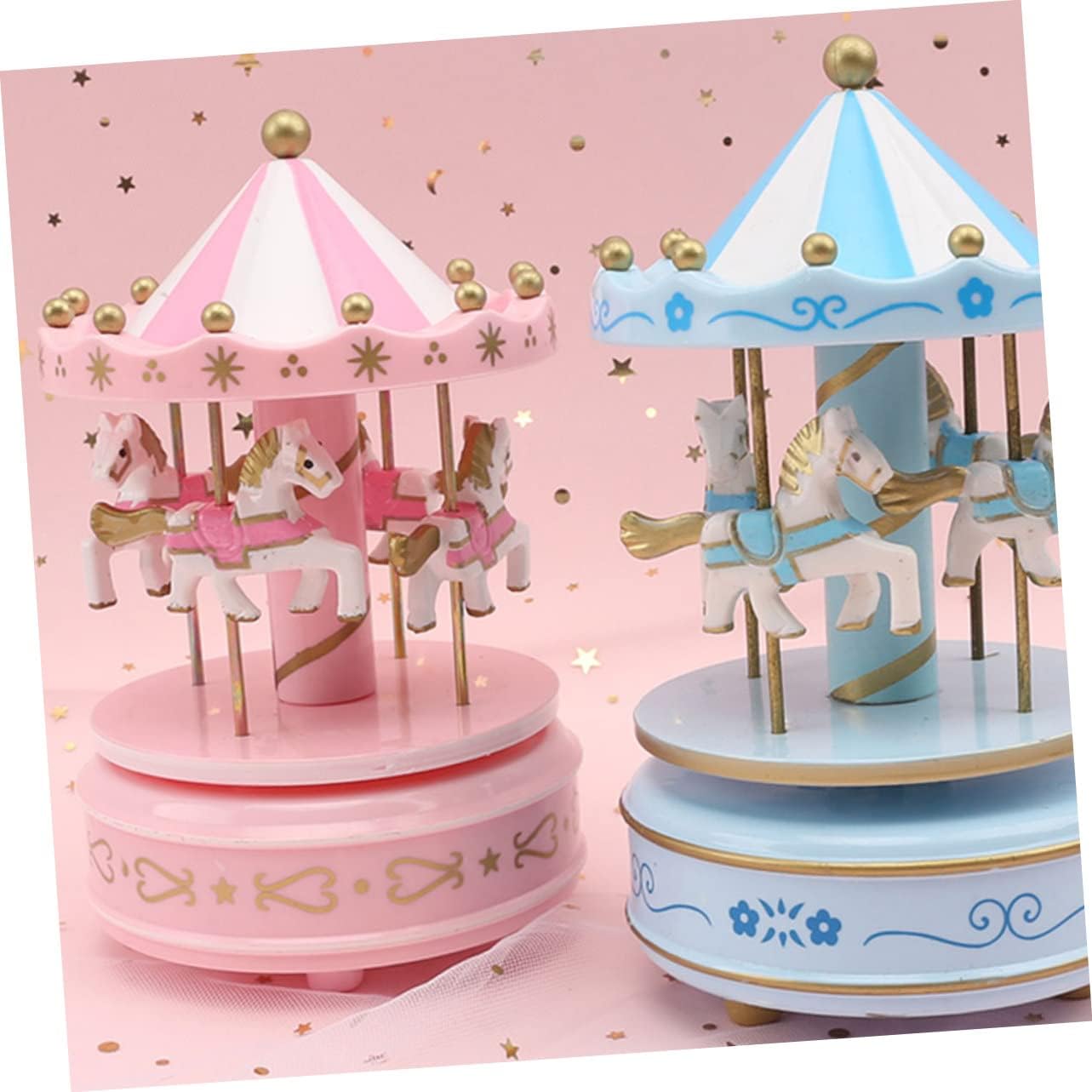 2pcs Shaped Horse Desktop present Turn Musical Birthday Carousel Without Desk Women Round Merry Miniature Decoration for Cake Decorations Topper
