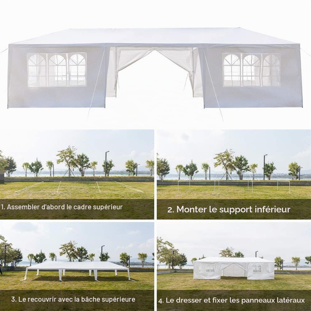 LEADZM Tonnelle de Jardin Pergola d'ombrage étanche 3x9x2,6m Tente de Réception Jardin avec 8 Bâches Amovibles pour Fête Mariage BBQ