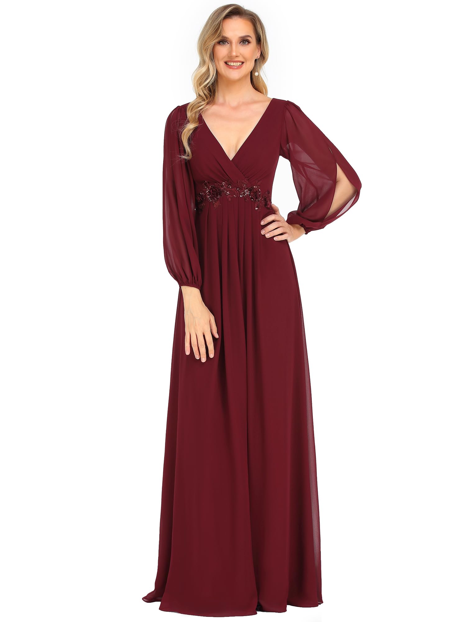 Ever-Pretty Vestito da Cerimonia Elegante Linea ad A Scollo a V A Abiti da Sera 00461 Borgogna 52