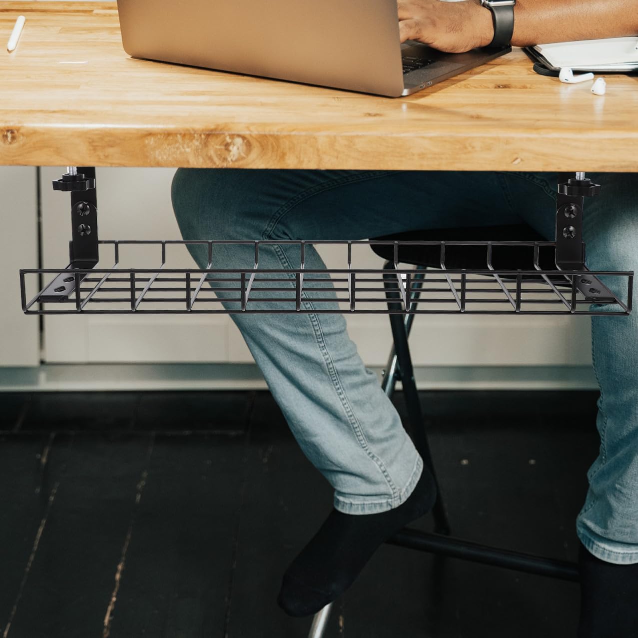 Cabilock Desk Cable Organizer Rack 500mm No-Drill Cable Management Tray Black Wire Storage Holder for Office Desk Power Strip Cord Organizer