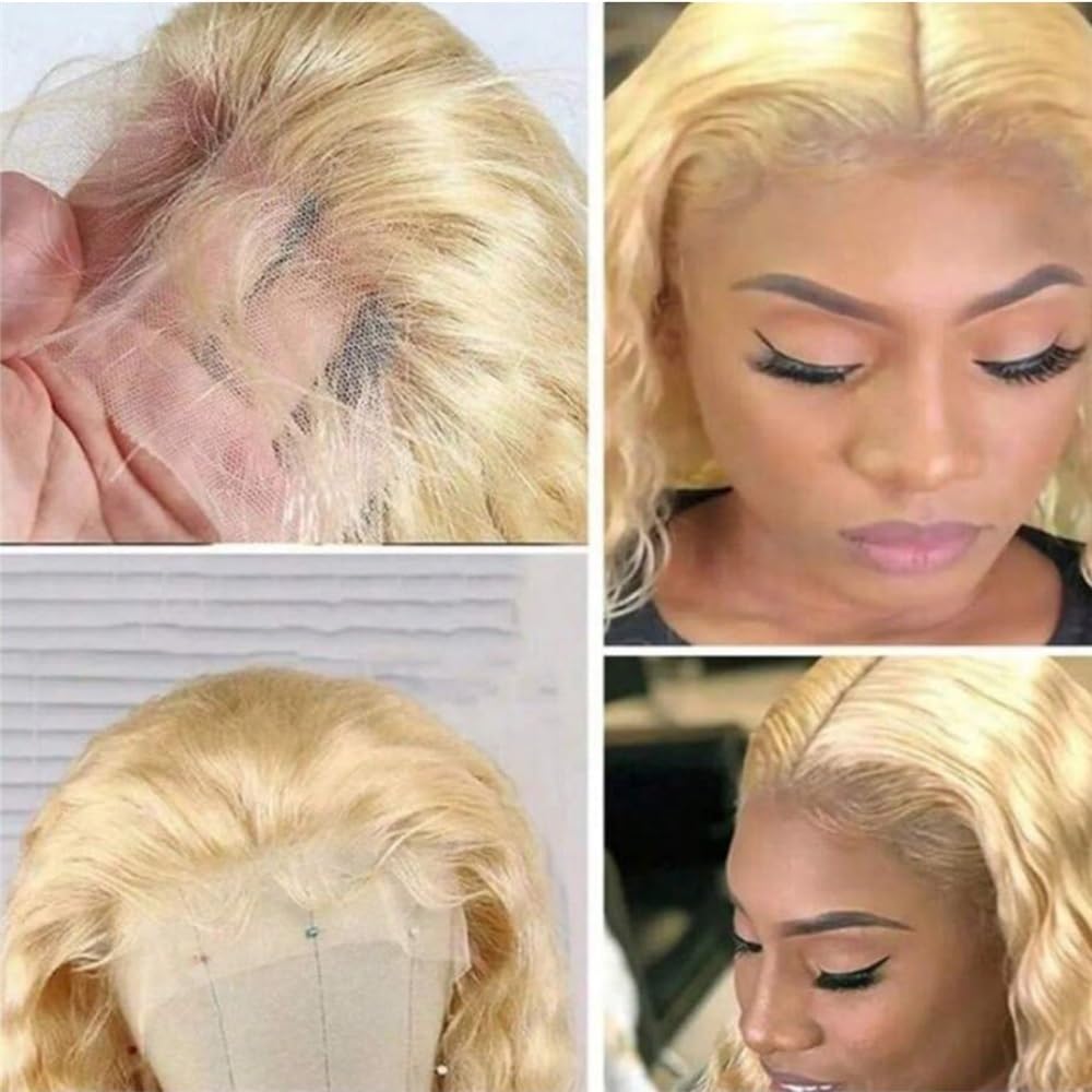 perücke Menschliches Haar 13x4 Lace Front Perücke Tiefe Welle #613 Lace Frontal Perücke Vorgezupft Kunstfaserhaar(22inches)