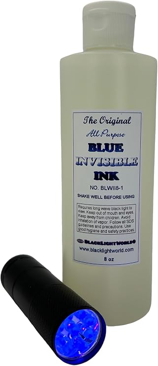 Invisible Ink Black Light Reactive 8oz with 9 LED Black Light